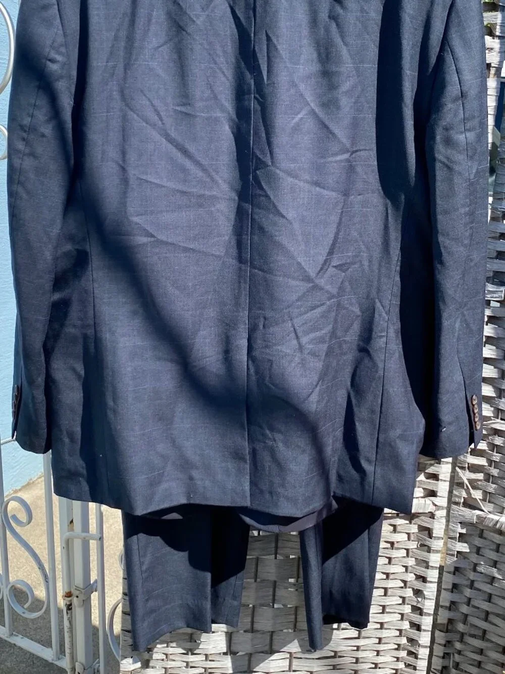Lauren Ralph Lauren (2) Two Piece Men's Suit Navy Blue Plaid  100% Wool 48R